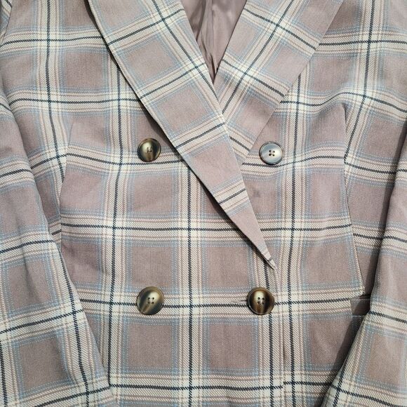 Studio By Torrid Women 1/XL Anna Plaid Deep Taupe Relaxed Tailored Twill Blazer - Picture 3 of 14